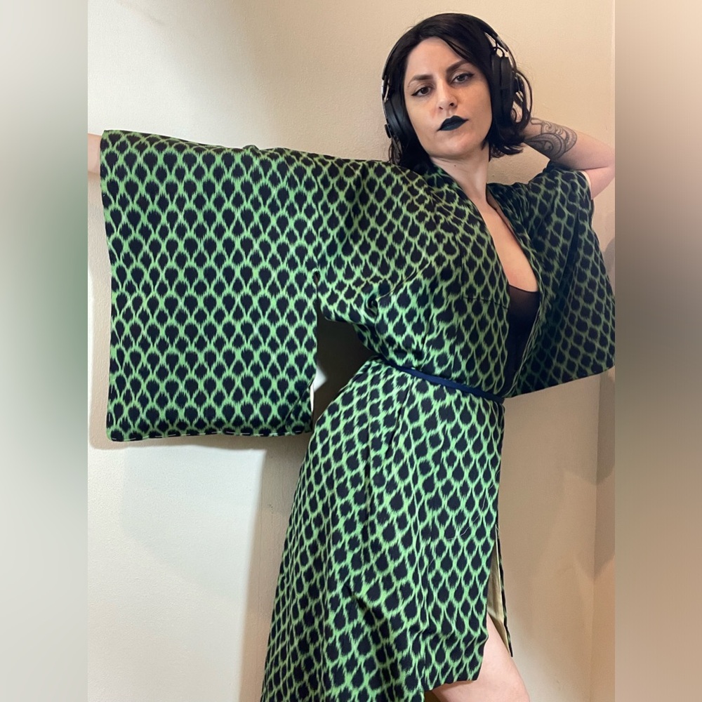 Thee perfect Slytherin Nagini kimono electric green snakeskin Shego Snake